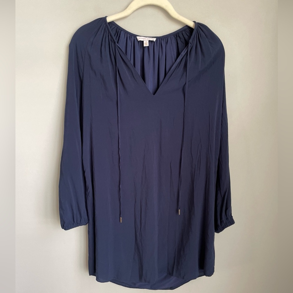 Anna Cate Navy Blue Lined Rayon Dress Size Medium